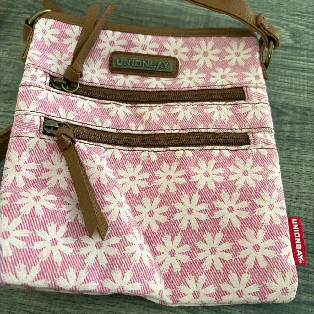 UNIONBAY Pink and Brown Crossbody Bag with Floral Design